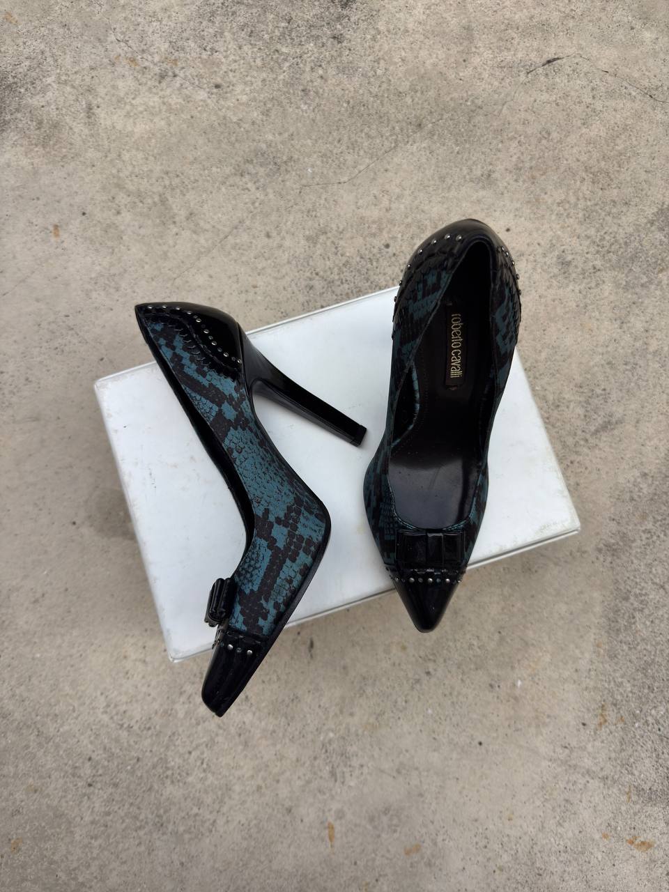 Roberto Cavalli Blue Python Print Pumps