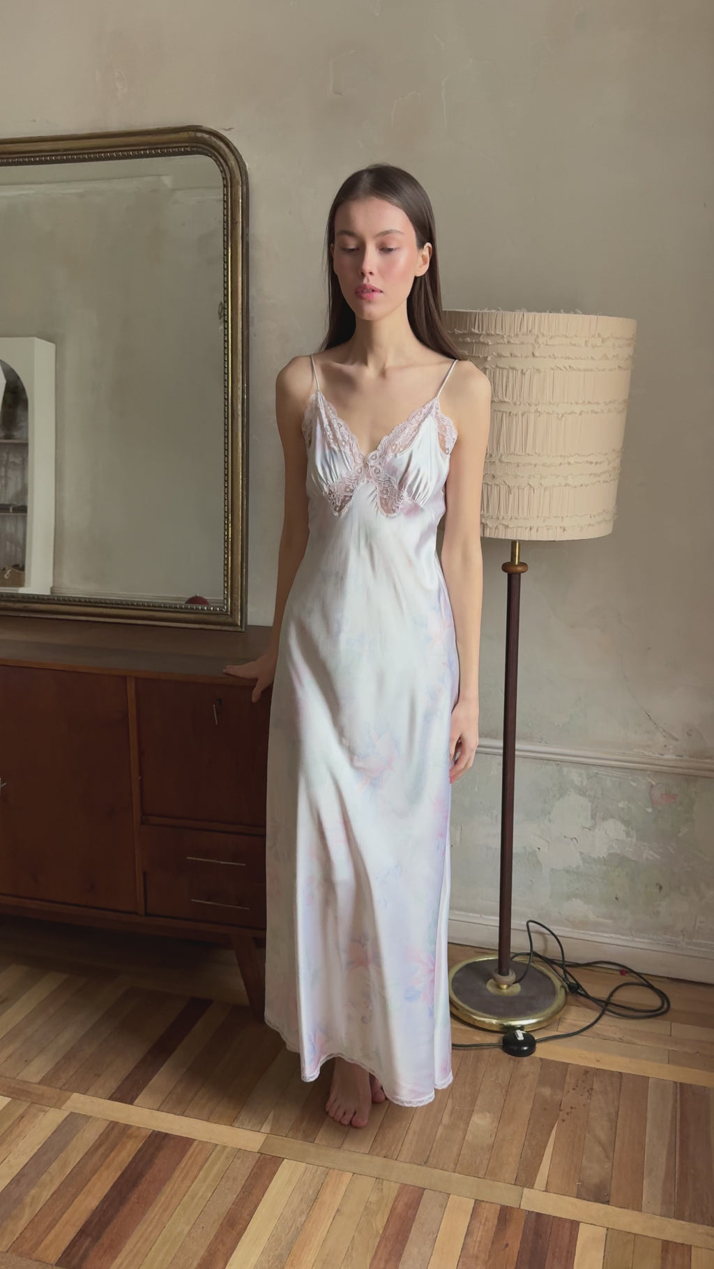 Vintage Dior Floral Lace Satin Dress · 1990s